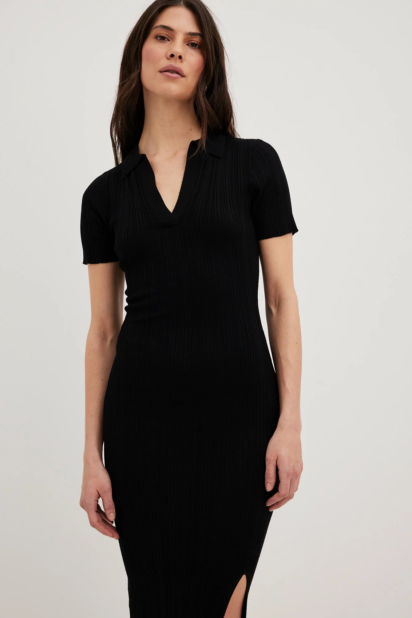 NA-KD Rib Knitted Collar Midi Dress 1 NA-KD Rib Knitted Collar Midi Dress