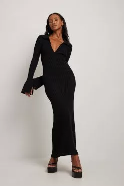 NA-KD Rib Knitted Trumpet Sleeve Dress -Party Dresses Sales nakd rib knitted trumpet sleeve dress 1100 006350 0002 1522 copy 2