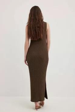 NA-KD Rib Knitted V-Neck Midi Dress -Party Dresses Sales nakd rib knitted v neck midi dress 1100 007063 0017 1290 1