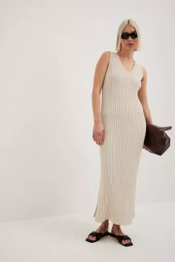 NA-KD Rib Knitted V-Neck Midi Dress -Party Dresses Sales nakd rib knitted v neck midi dress 1100 007063 0140 0028 01c 1