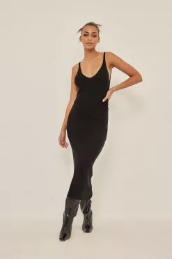 NA-KD Trend Ribbed Knitted Deep Back Dress -Party Dresses Sales nakd ribbed knitted deep back dress 1018 007399 0002 1 1