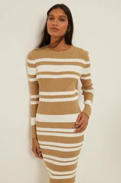 NA-KD Ribbed Knitted Striped Dress -Party Dresses Sales nakd ribbed knitted striped dress 1100 006054 1727 2788