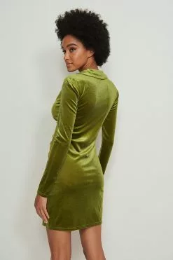 NA-KD Party Rouched Button Velvet Dress -Party Dresses Sales nakd rouched button velvet dress 1017 001184 3014 02b
