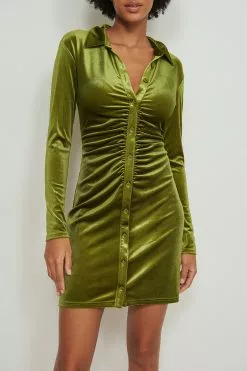 NA-KD Party Rouched Button Velvet Dress -Party Dresses Sales nakd rouched button velvet dress 1017 001184 3014 04g