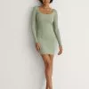 NA-KD Recycled Round Neck Rib Mini Dress