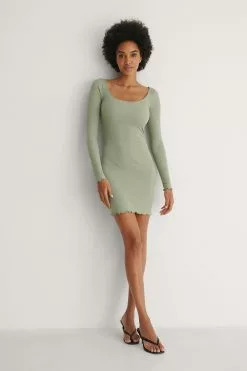 NA-KD Recycled Round Neck Rib Mini Dress