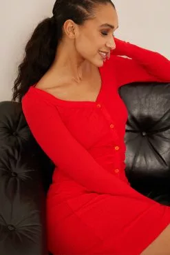 NA-KD Scoop Neck Rouched Button Dress -Party Dresses Sales nakd scoop neck rouched button dress 1100 006340 0004 04