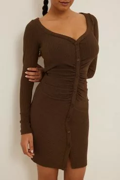 NA-KD Scoop Neck Rouched Button Dress -Party Dresses Sales nakd scoop neck rouched button dress 1100 006340 0765 4495