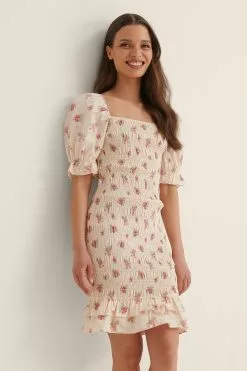 NA-KD Boho Smocked Frill Mini Dress