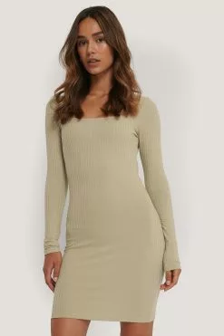 NA-KD Basic Square Neckline Rib Dress -Party Dresses Sales nakd square neckline rib dress 1100 003416 0005 04j