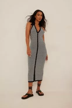 NA-KD Striped Knitted Collar Midi Dress