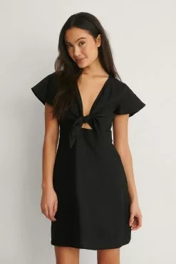 NA-KD Trend Tie Front Linen Dress -Party Dresses Sales nakd tie front linen dress 1100 004343 0002 04j