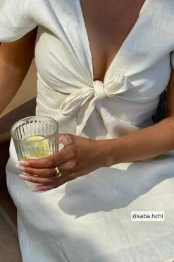 NA-KD Trend Tie Front Linen Dress -Party Dresses Sales nakd tie front linen dress 1100 004343 0342 1