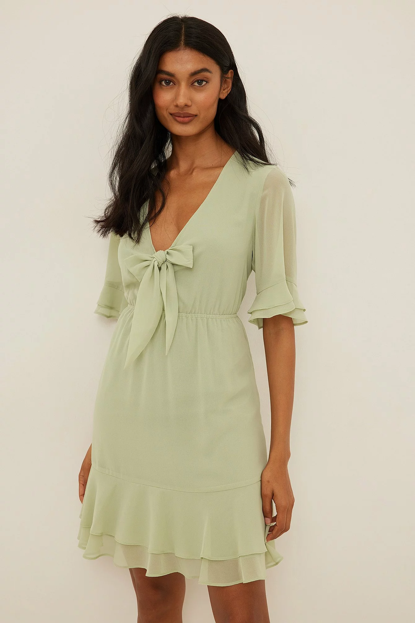 NA-KD Tie Front Sheer Mini Dress 18 NA-KD Tie Front Sheer Mini Dress - Image 18