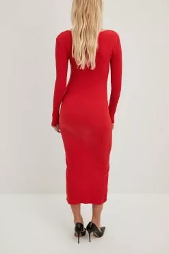 NA-KD Basic V-Neck Ribbed Midi Dress -Party Dresses Sales nakd v neck ribbed mididress 1044 000280 0004 14898 2