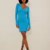 NA-KD Basic V-Neck Rib Long Sleeved Mini Dress