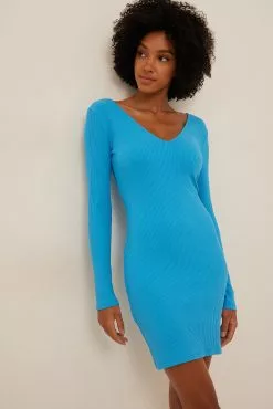 NA-KD Basic V-Neck Rib Long Sleeved Mini Dress 19 NA-KD Basic V-Neck Rib Long Sleeved Mini Dress -Party Dresses Sales nakd v neck rib long sleeved mini dress 1100 005925 0003 0127 2