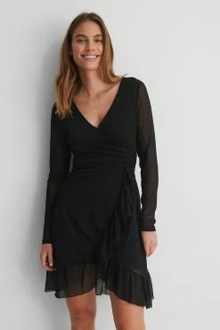 NA-KD Wrap Tie Mesh Dress