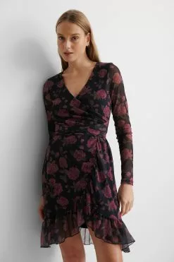 NA-KD Wrap Tie Mesh Dress -Party Dresses Sales nakd wrap tie mesh dress 1100 003978 0793 03j