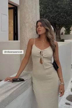 Belen Hostalet X NA-KD Cut Out Detail Knitted Midi Dress