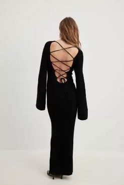 NA-KD Open Back Lace Detail Knitted Maxi Dress -Party Dresses Sales open back lace detail knitted maxi dress 1100 006235 000219481