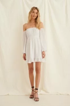 Pamela X NA-KD Reborn Off Shoulder Smocked Recycled Mini Dress -Party Dresses Sales pamela off shoulder smocked recycled mini dress 1659 000042 0001 03c