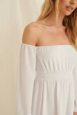 Pamela X NA-KD Reborn Off Shoulder Smocked Recycled Mini Dress -Party Dresses Sales pamela off shoulder smocked recycled mini dress 1659 000042 0001 05g