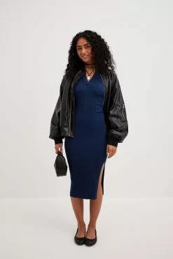 NA-KD Rib Knitted Collar Midi Dress -Party Dresses Sales rib knitted collar midi dress 1100 007092 001826514 1