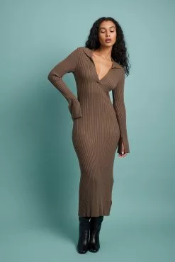 NA-KD Rib Knitted Trumpet Sleeve Dress -Party Dresses Sales rib knitted trumpet sleeve dress 1100 006350 001723859 2