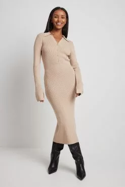 Molly Rustas X NA-KD Ribbed Knitted Long Sleeve Midi Dress -Party Dresses Sales ribbed knitted long sleeve midi dress 1774 000060 9809 5538