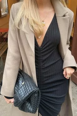 Anika Teller X NA-KD Ribbed V-neck Dress