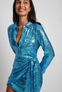 NA-KD Party Sequin Wrap Shirt Mini Dress -Party Dresses Sales sequin wrap shirt mini dress 1017 001893 02633487