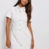 NA-KD Short Sleeve Ruched Denim Dress