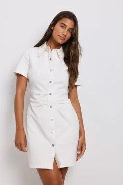 NA-KD Short Sleeve Ruched Denim Dress