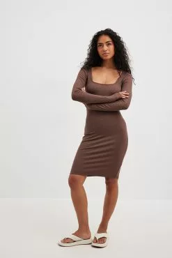 NA-KD Trend Square Neck Rib Mini Dress -Party Dresses Sales square neck rib mini dress 1018 008680 001712152 copy 2