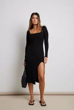 NA-KD Square Neck Slit Rib Dress -Party Dresses Sales square neck slit rib dress 1018 008647 00026874 copy 2