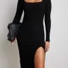 NA-KD Square Neck Slit Rib Dress