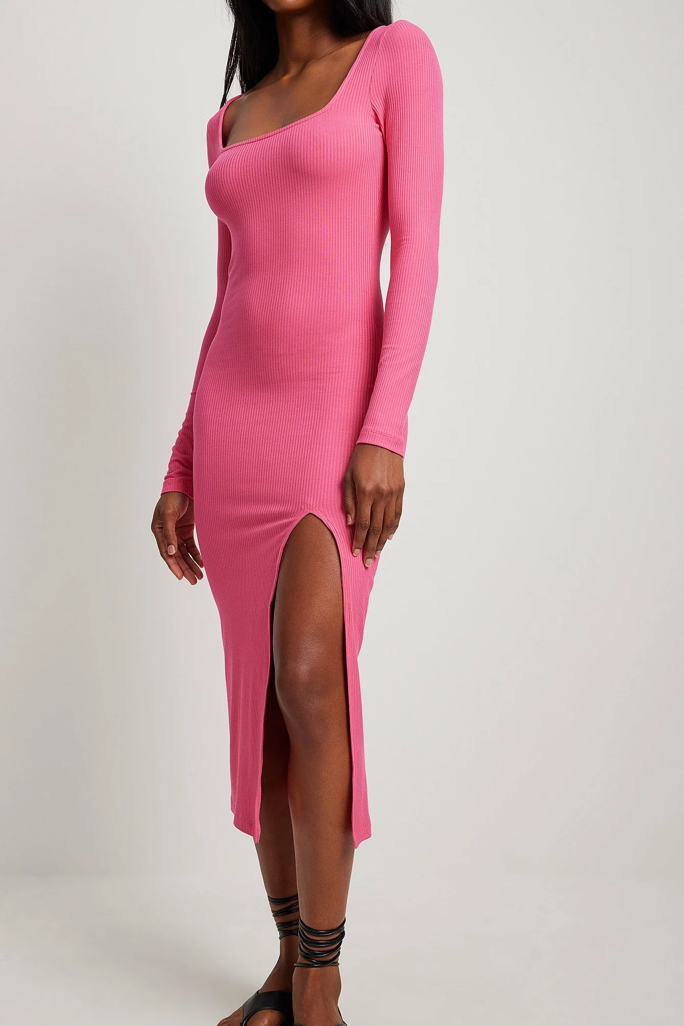 NA-KD Square Neck Slit Rib Dress 17 NA-KD Square Neck Slit Rib Dress - Image 17