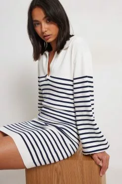 NA-KD Striped Collar Knitted Midi Dress