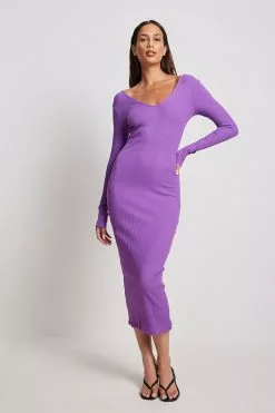NA-KD Basic V-Neck Rib Long Sleeved Midi Dress -Party Dresses Sales v neck rib long sleeved midi dress 1044 000241 02087136