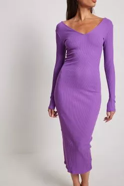 NA-KD Basic V-Neck Rib Long Sleeved Midi Dress -Party Dresses Sales v neck rib long sleeved midi dress 1044 000241 02087147 1