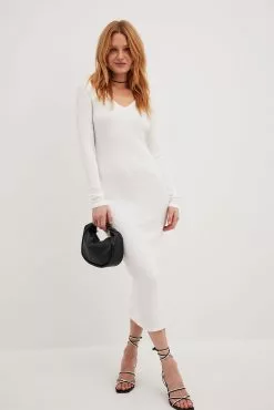 NA-KD Basic V-Neck Ribbed Midi Dress -Party Dresses Sales v neck ribbed midi dress 1044 000280 0260 30235 01c 5