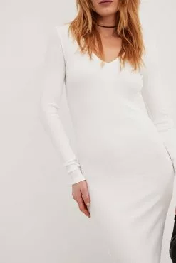 NA-KD Basic V-Neck Ribbed Midi Dress -Party Dresses Sales v neck ribbed midi dress 1044 000280 0260 30248 2