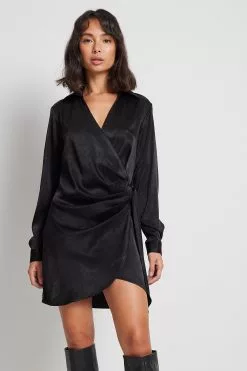 NA-KD Wrap Satin Shirt Dress -Party Dresses Sales wrap satin shirt dress 1100 006817 000212154