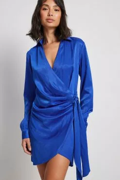 NA-KD Wrap Satin Shirt Dress -Party Dresses Sales wrap satin shirt dress 1100 006817 030512127