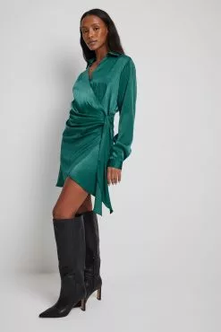 NA-KD Wrap Satin Shirt Dress -Party Dresses Sales wrap satin shirt dress 1100 006817 05706797 copy