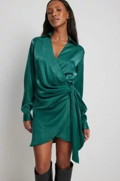 NA-KD Wrap Satin Shirt Dress -Party Dresses Sales wrap satin shirt dress 1100 006817 05706812 copy