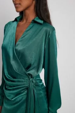 NA-KD Wrap Satin Shirt Dress -Party Dresses Sales wrap satin shirt dress 1100 006817 05706821 copy