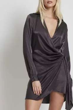 NA-KD Wrap Satin Shirt Dress -Party Dresses Sales wrap satin shirt dress 1100 006817 001713359 1