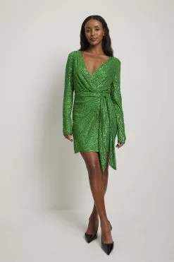 NA-KD Party Wrap Sequin Mini Dress -Party Dresses Sales wrap sequin mini dress 1017 001872 001021261